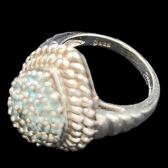 Blue Apatite Dome Ring Woman’s Size 6 Sterling Silver 925 Jewelry Rope Outline - Picture 8 of 10